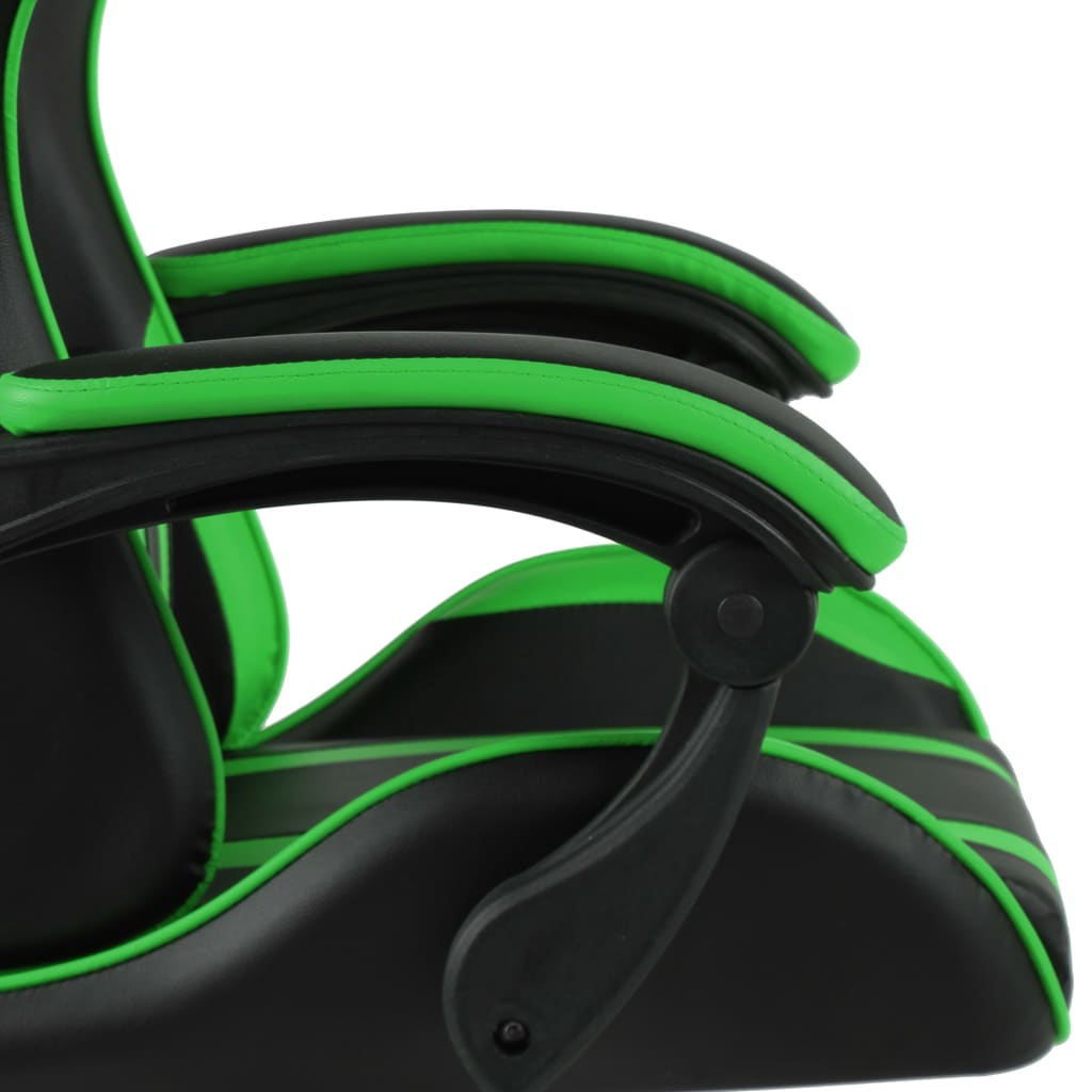 vidaXL Геймърски стол с подложка за крака черно/зелено изкуствена кожа