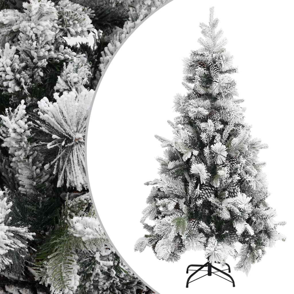 vidaXL Коледна елха с флокиран сняг и шишарки, 225 см, PVC и PE