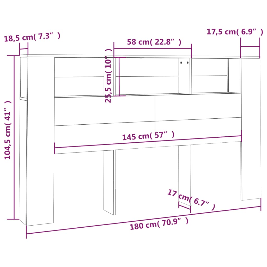 vidaXL Табла за легло тип шкаф, бяла, 180x18,5x104,5 см