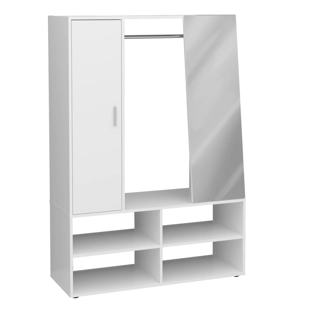 FMD Гардероб с 4 отделения и огледало, 105x39,7x151,3 см, бял
