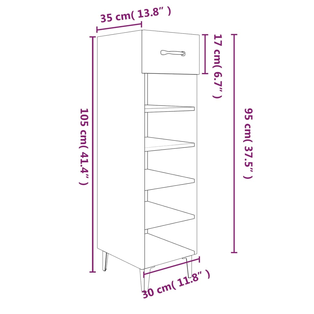 vidaXL Шкаф за обувки, бял, 30x35x105 см, инженерно дърво