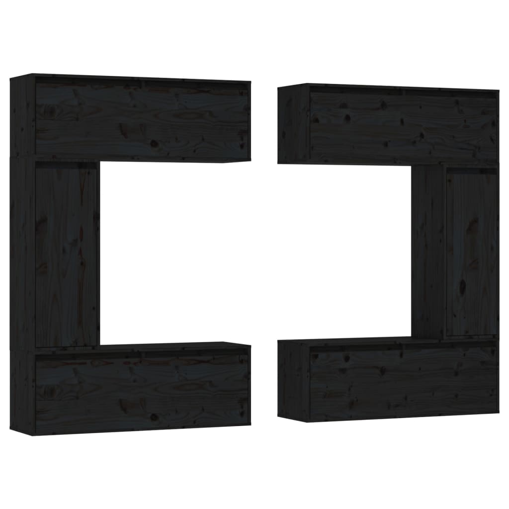 vidaXL ТВ шкафове, 6 бр, черни, бор масив