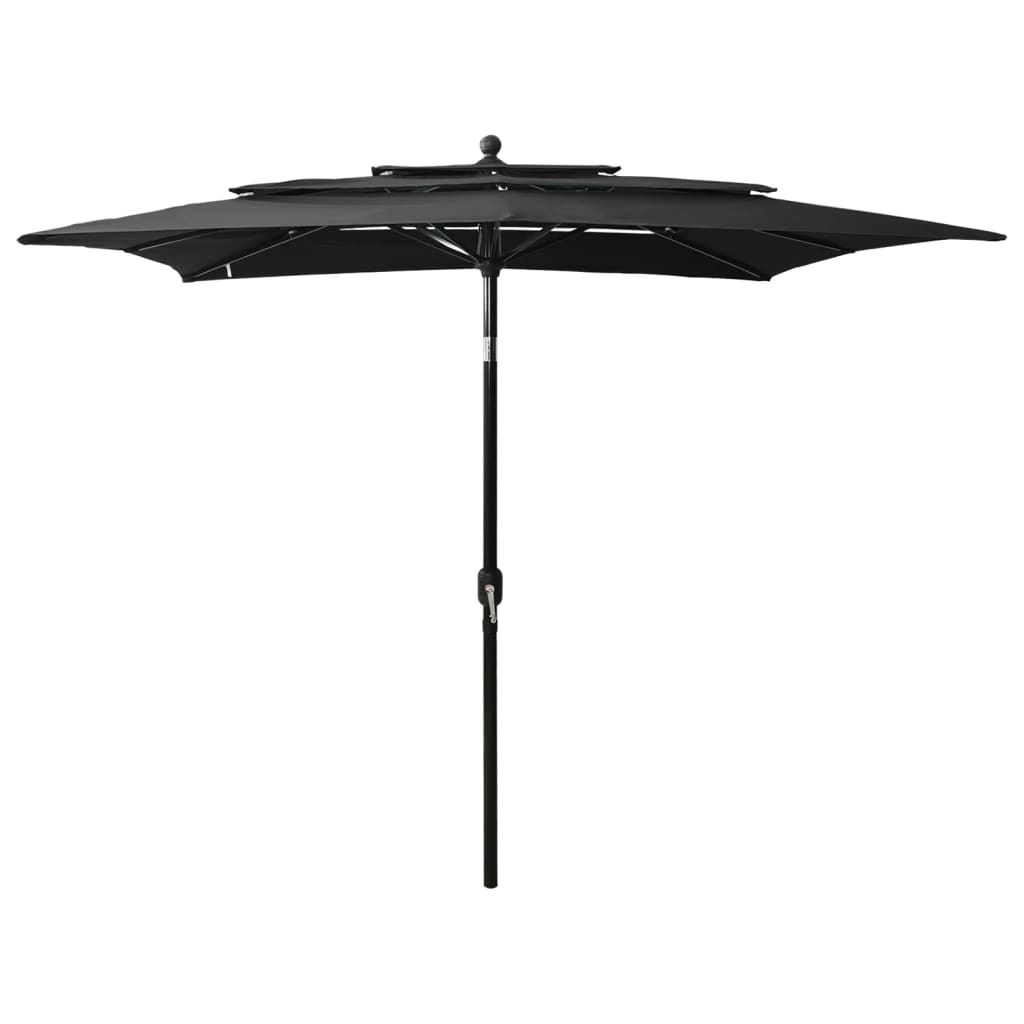 vidaXL Градински чадър на 3 нива с алуминиев прът, черен, 2,5x2,5 м