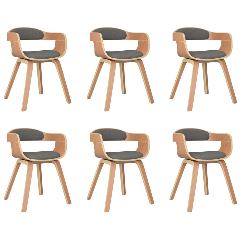 vidaXL Трапезни столове, 6 бр, светлосиви, извито дърво и текстил