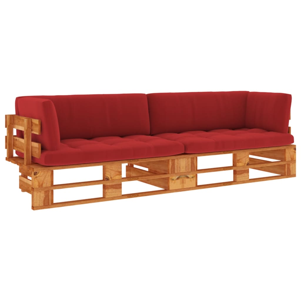 vidaXL 2-местен палетен диван/възглавници бор/меденокафява импрегнация