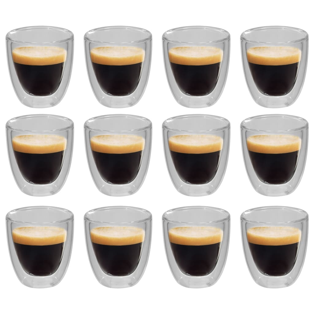 vidaXL Термо чаши с двойна стена за кафе еспресо, 12 бр, 80 мл