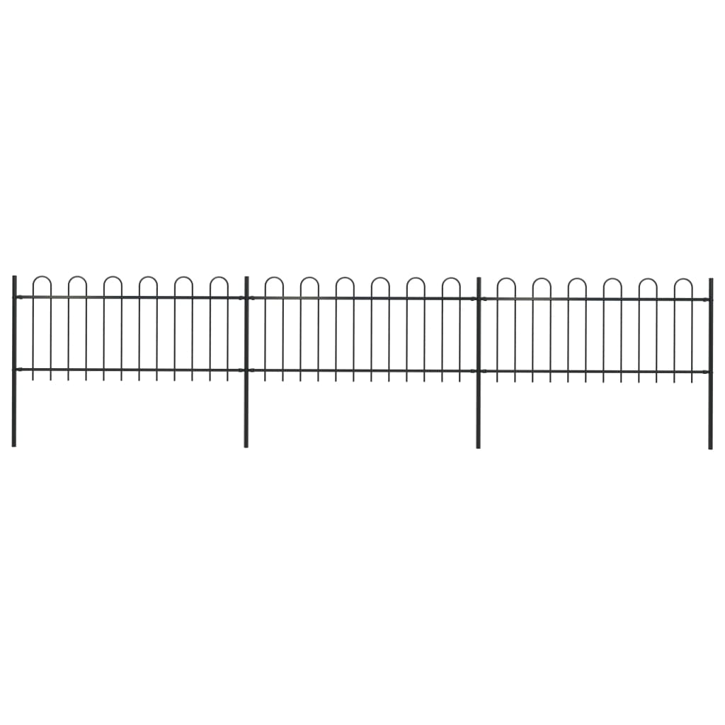vidaXL Градинска ограда с извити върхове, стомана, 5,1x0,8 м, черна