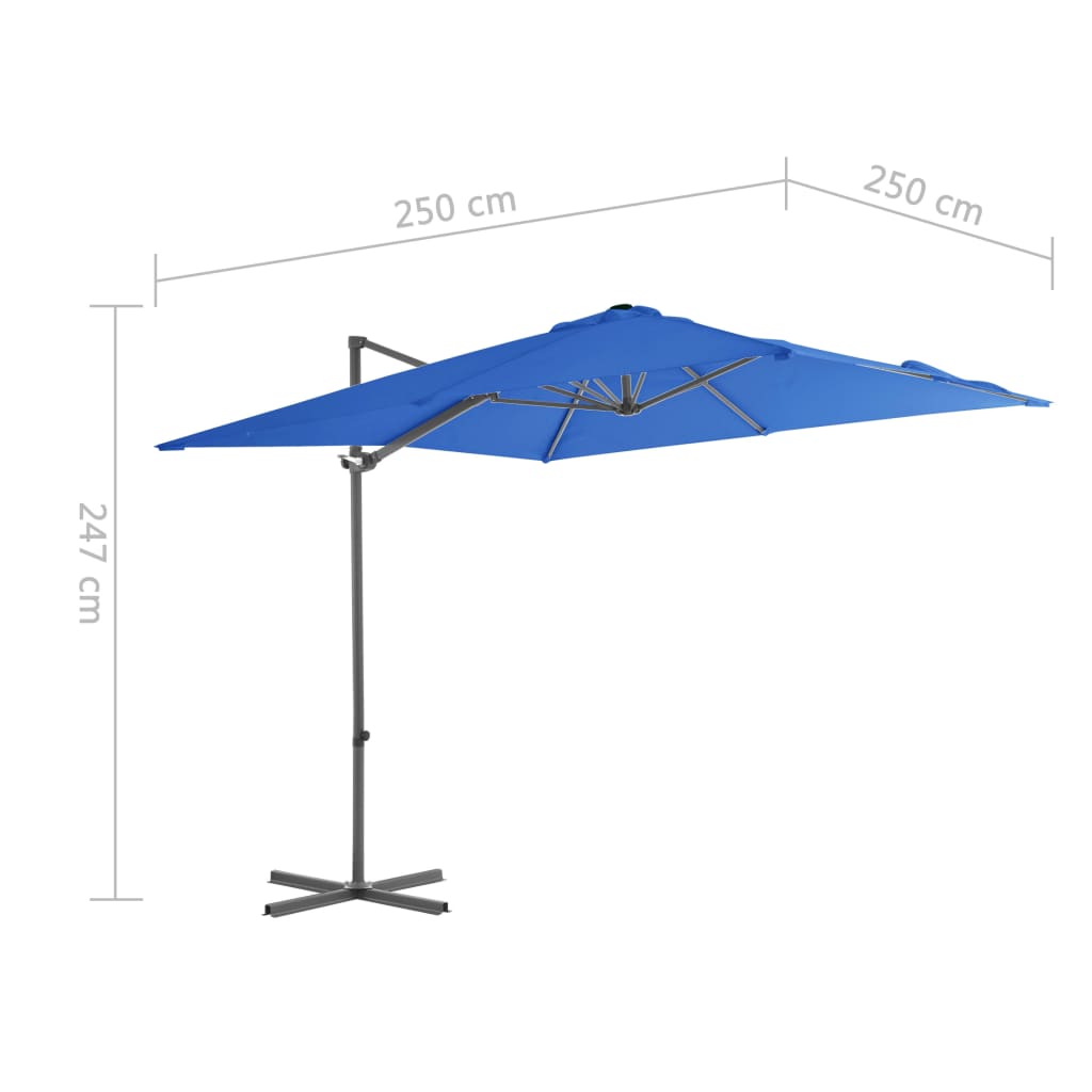 vidaXL Градински чадър чупещо рамо и стоманен прът лазурен 250x250 см