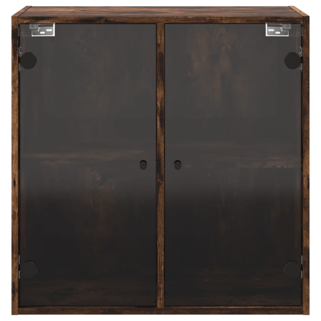 vidaXL Стенен шкаф със стъклени врати, опушен дъб, 68x37x68,5 см