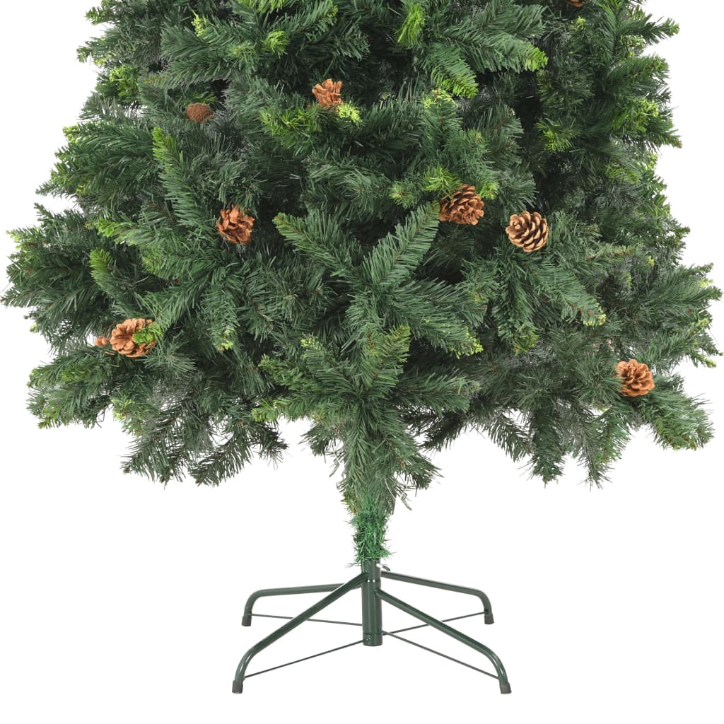 vidaXL Изкуствено коледно дърво с шишарки, зелено, 210 см