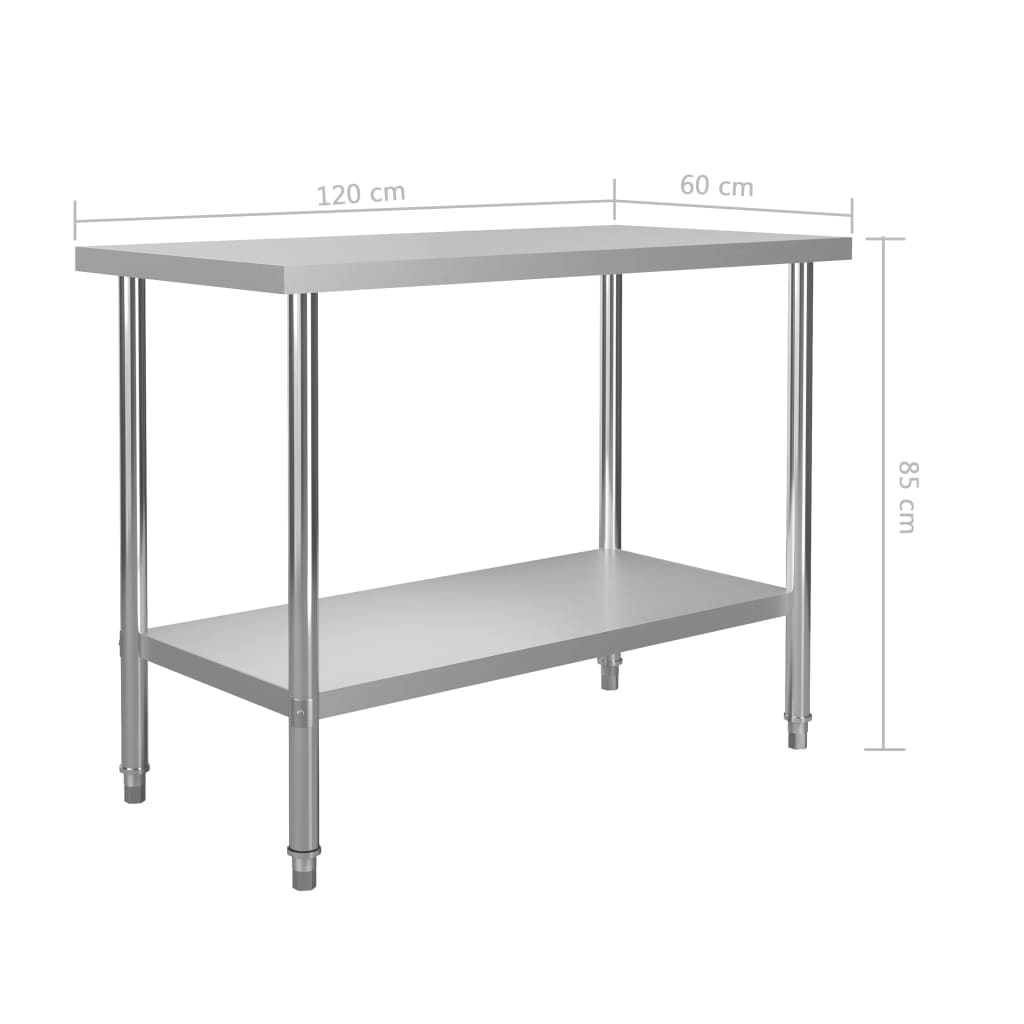 vidaXL Кухненска работна маса с рафт 120x60x120 см неръждаема стомана