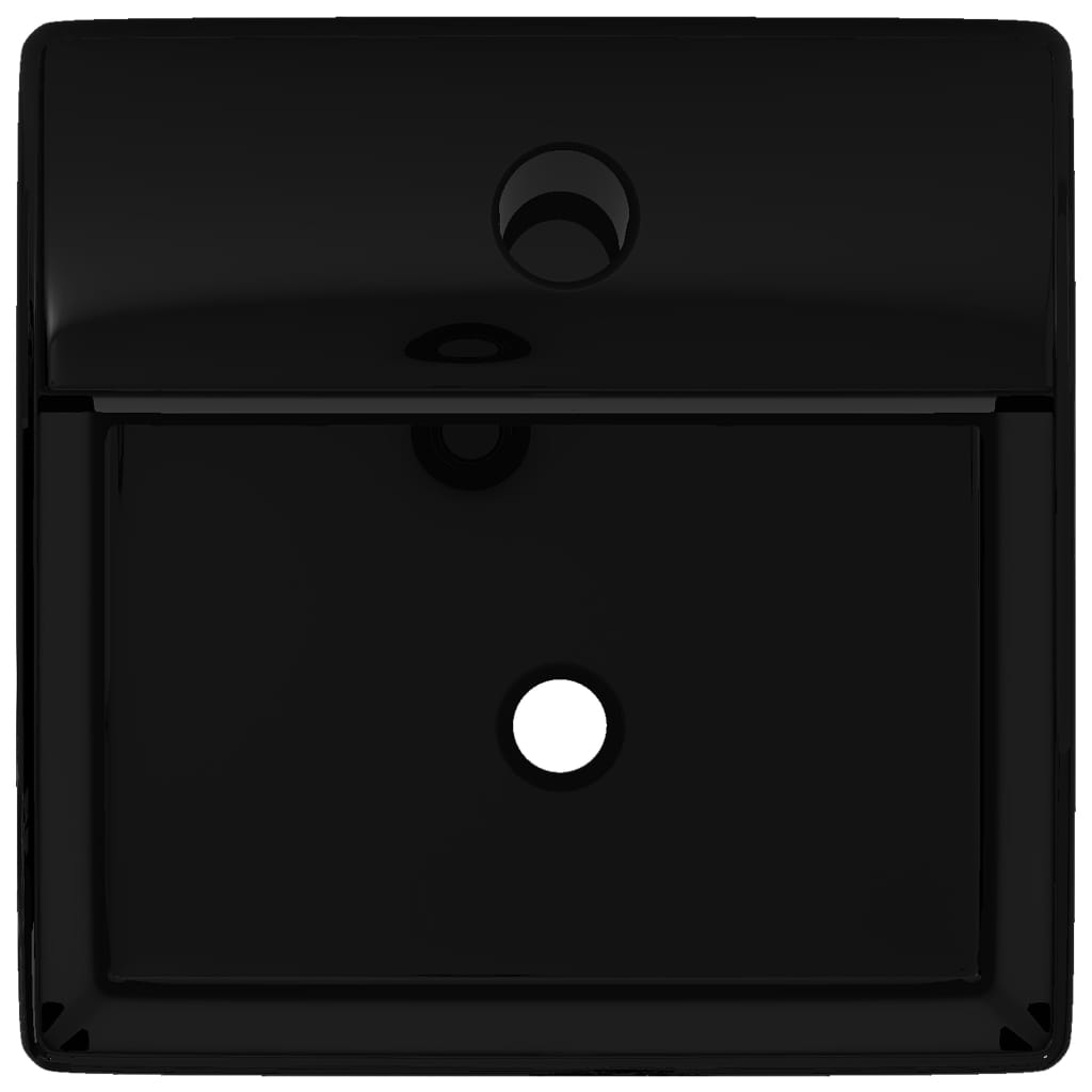 Керамична мивка с отвор за смесител, черна, квадратна