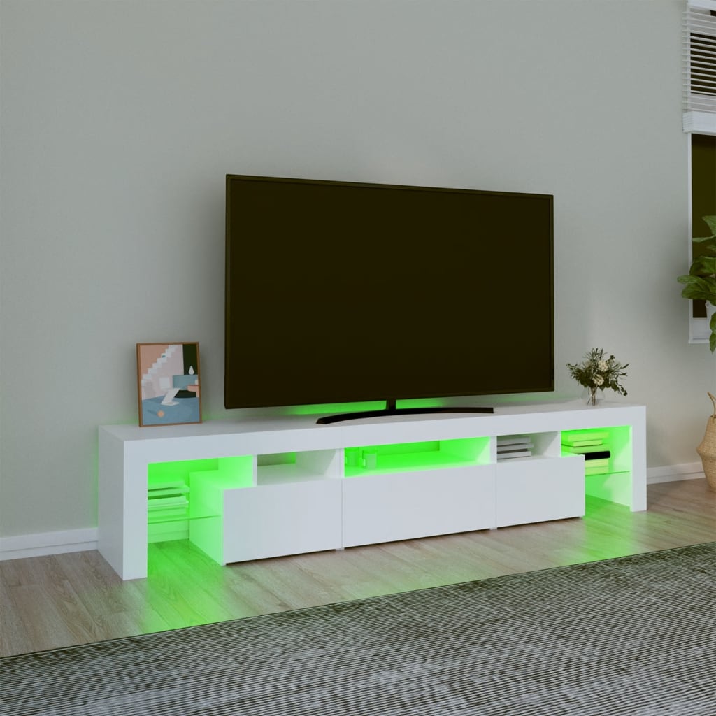vidaXL ТВ шкаф с LED осветление, бял, 200x36,5x40 см