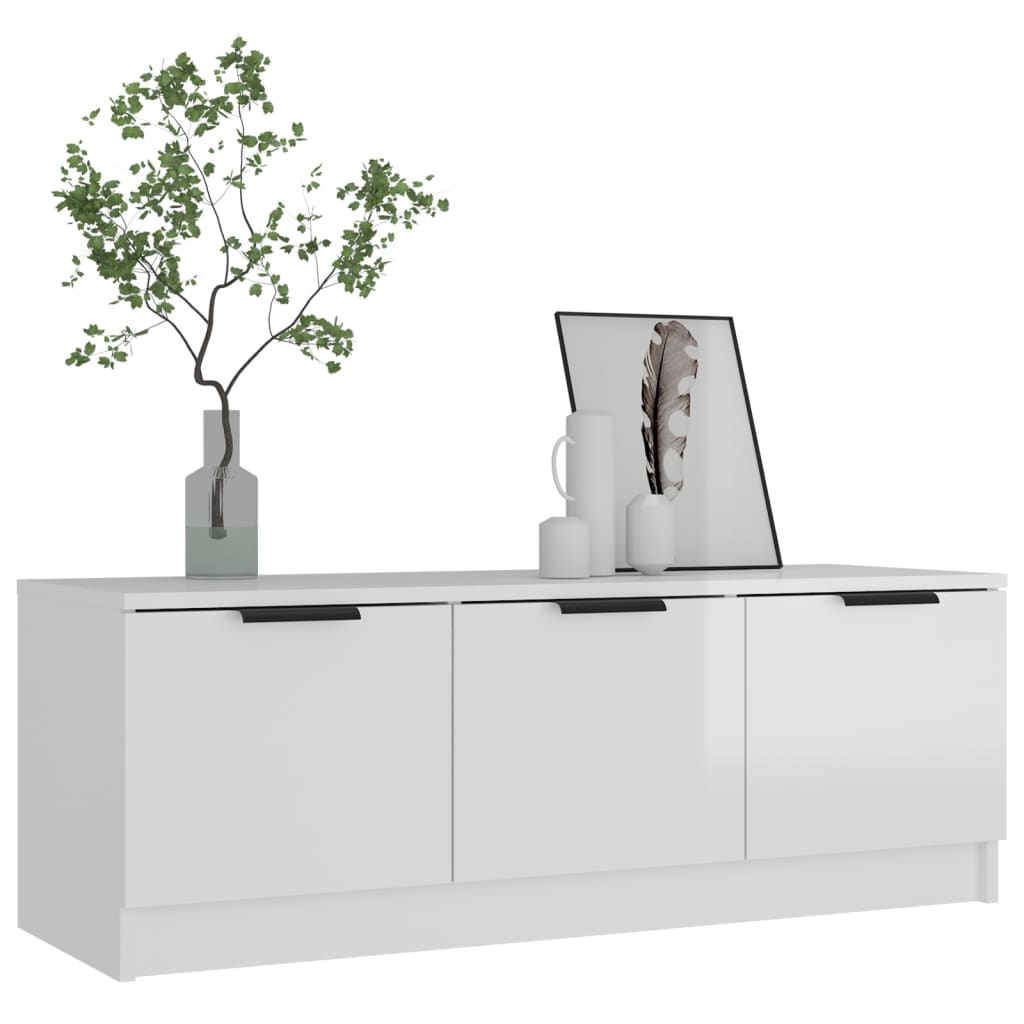 vidaXL ТВ шкаф бял гланц 102x35x36,5 см инженерно дърво