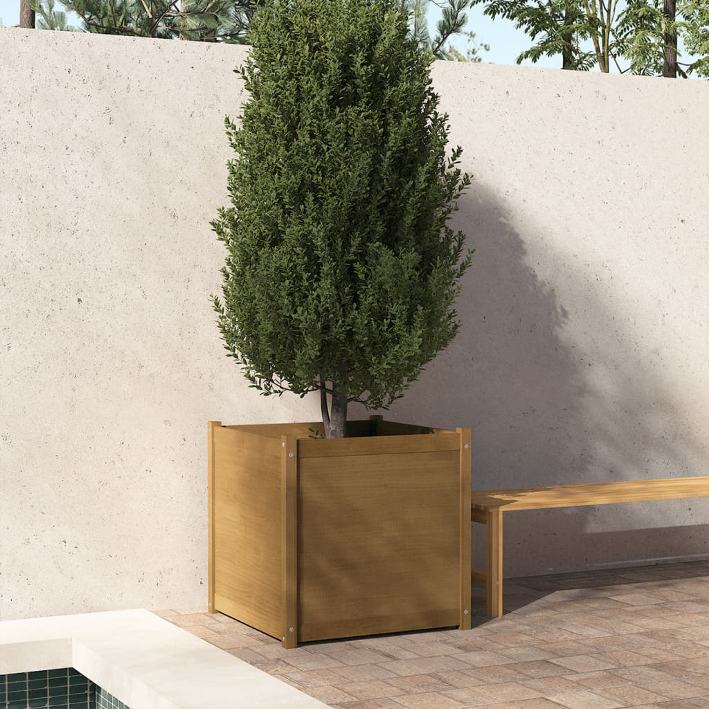 vidaXL Градински сандък, меденокафяв, 70x70x70 см, борово дърво масив