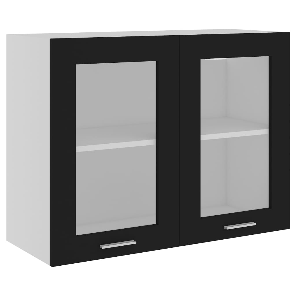 vidaXL Висящ стъклен шкаф, черен, 80x31x60 см, ПДЧ