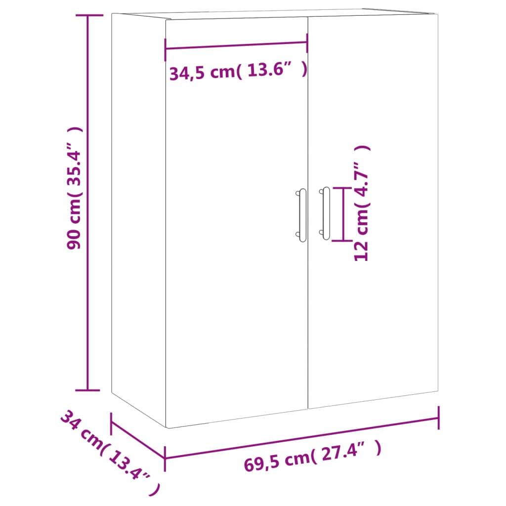 vidaXL Стенен шкаф черен 69,5x34x90 см