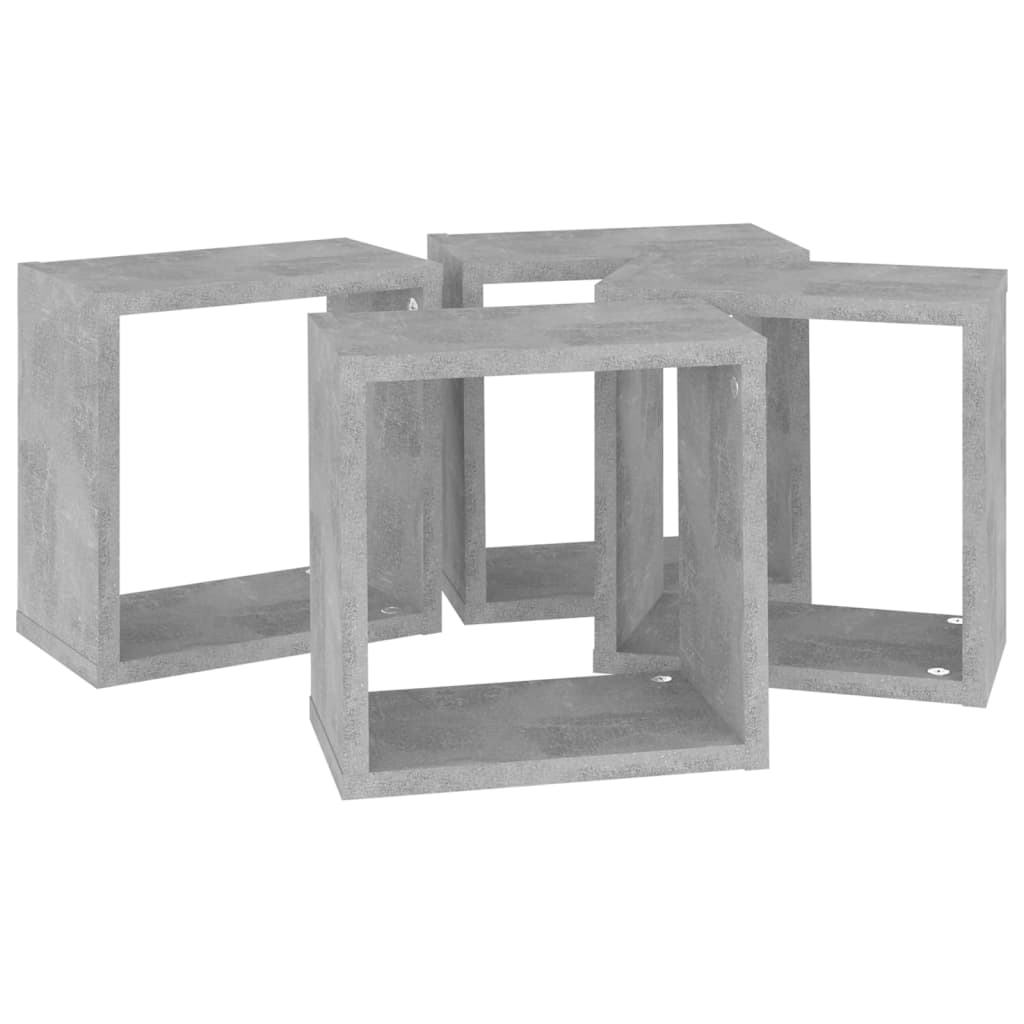 vidaXL Стенни кубични рафтове, 4 бр, бетонно сиви, 26x15x26 см