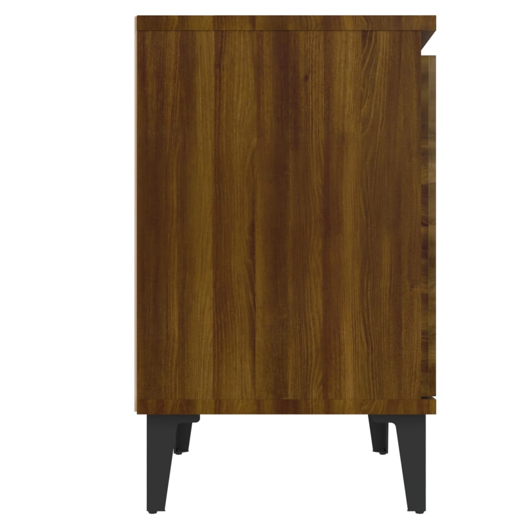 vidaXL Нощно шкафче с метални крака, кафяв дъб, 40x30x50 см