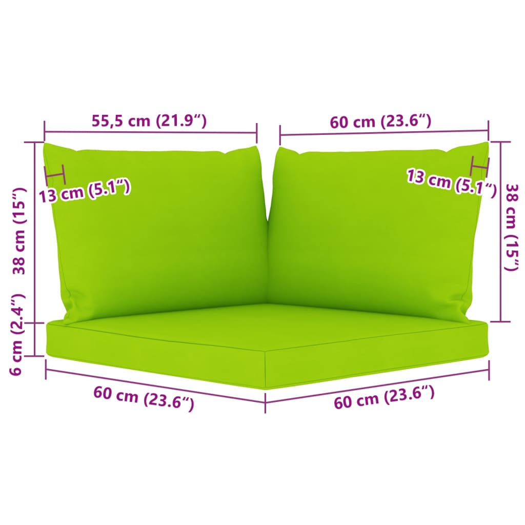 vidaXL Градински 2-местен диван от палети с яркозелени възглавници бор