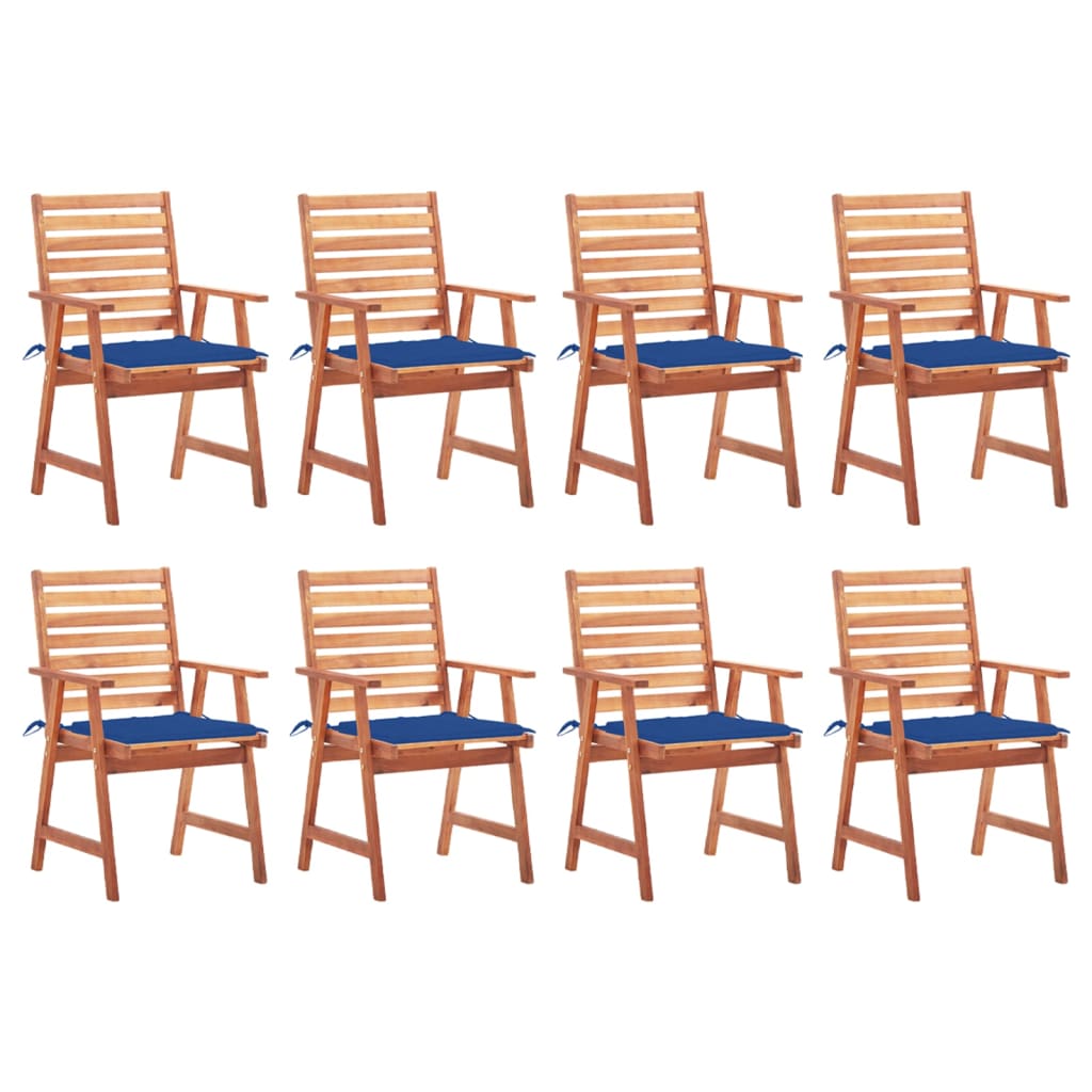 vidaXL Градински трапезни столове, 8 бр, с възглавници, акация масив