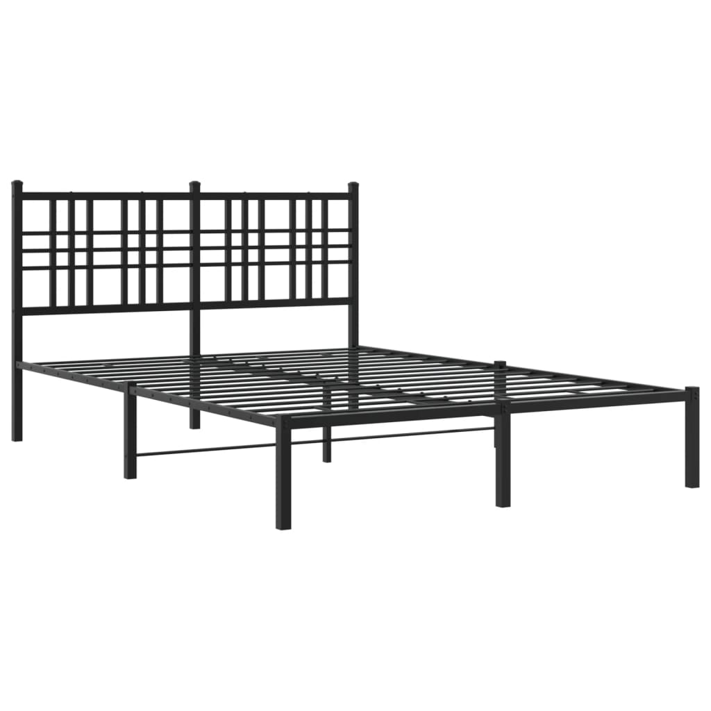 vidaXL Метална рамка за легло с горна табла, черна, 135x190 см