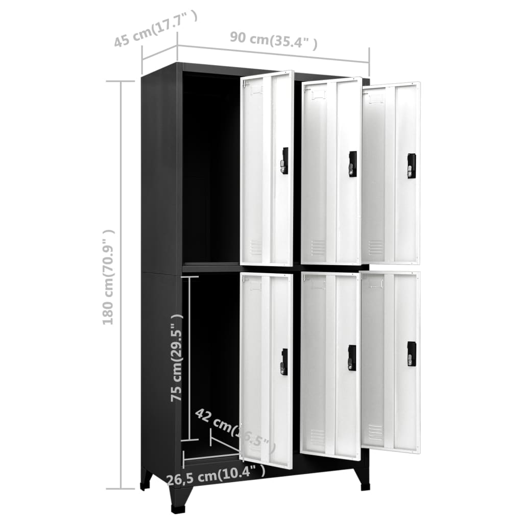 vidaXL Заключващ се шкаф, антрацит и бяло, 90x45x180 см, стомана