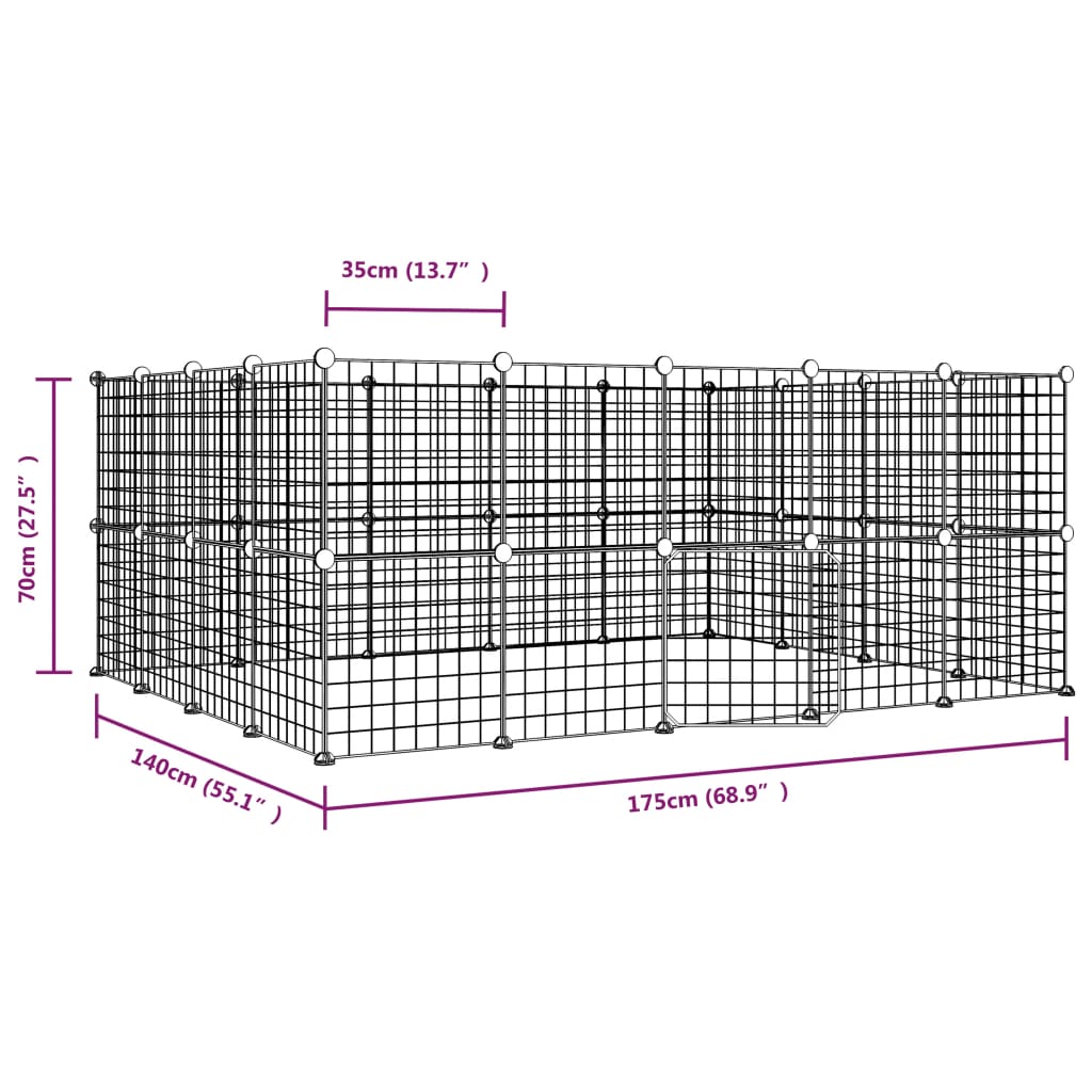 vidaXL Клетка за животни с врата, 52 панела, черна, 35x35 см, стомана