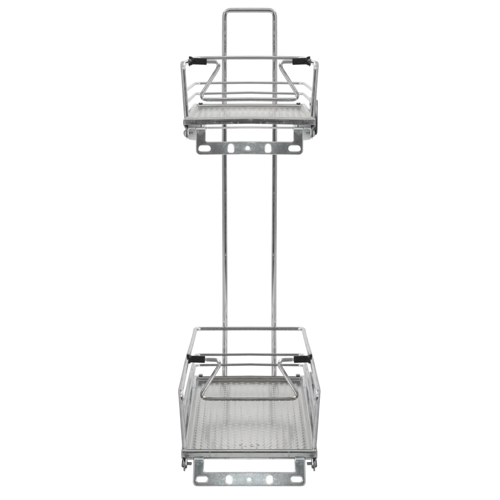 vidaXL 2-етажна издърпваща се кошница за кухня сребриста 47x15x54,5 см
