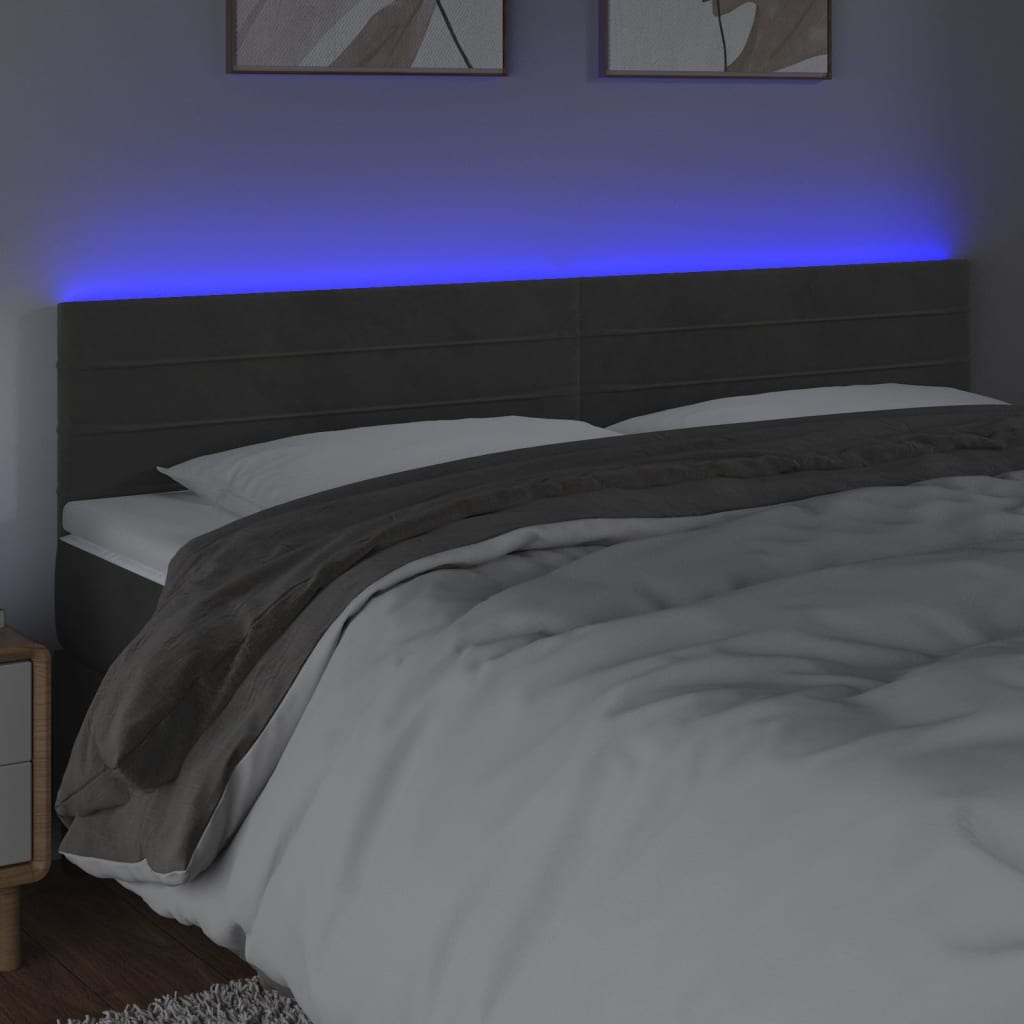 vidaXL LED горна табла за легло, тъмносива, 180x5x78/88 см, кадифе