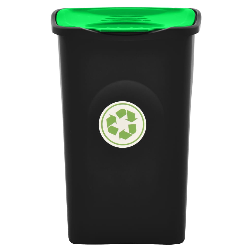 vidaXL Кош за боклук с капак, 50 л, черно и зелено