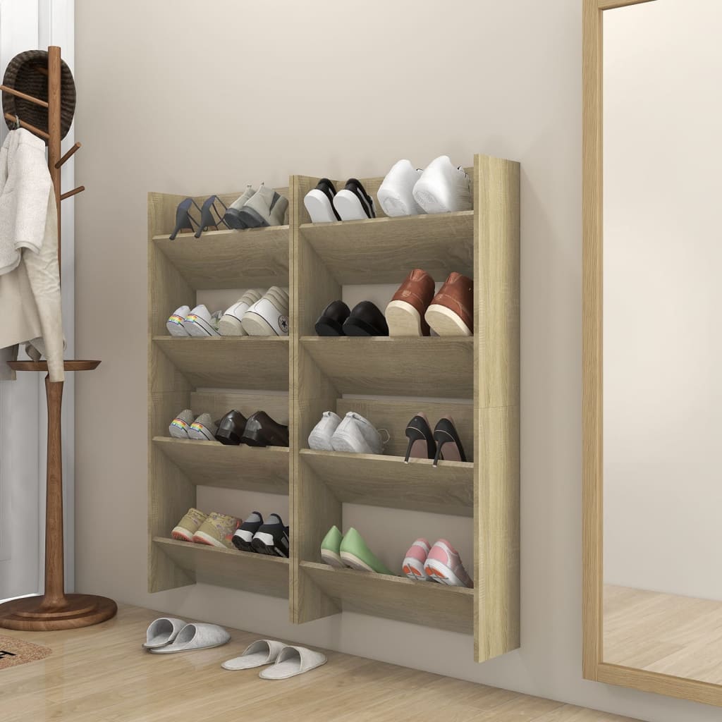 vidaXL Стенни шкафове за обувки, 4 бр, дъб сонома, 60x18x60 см, ПДЧ