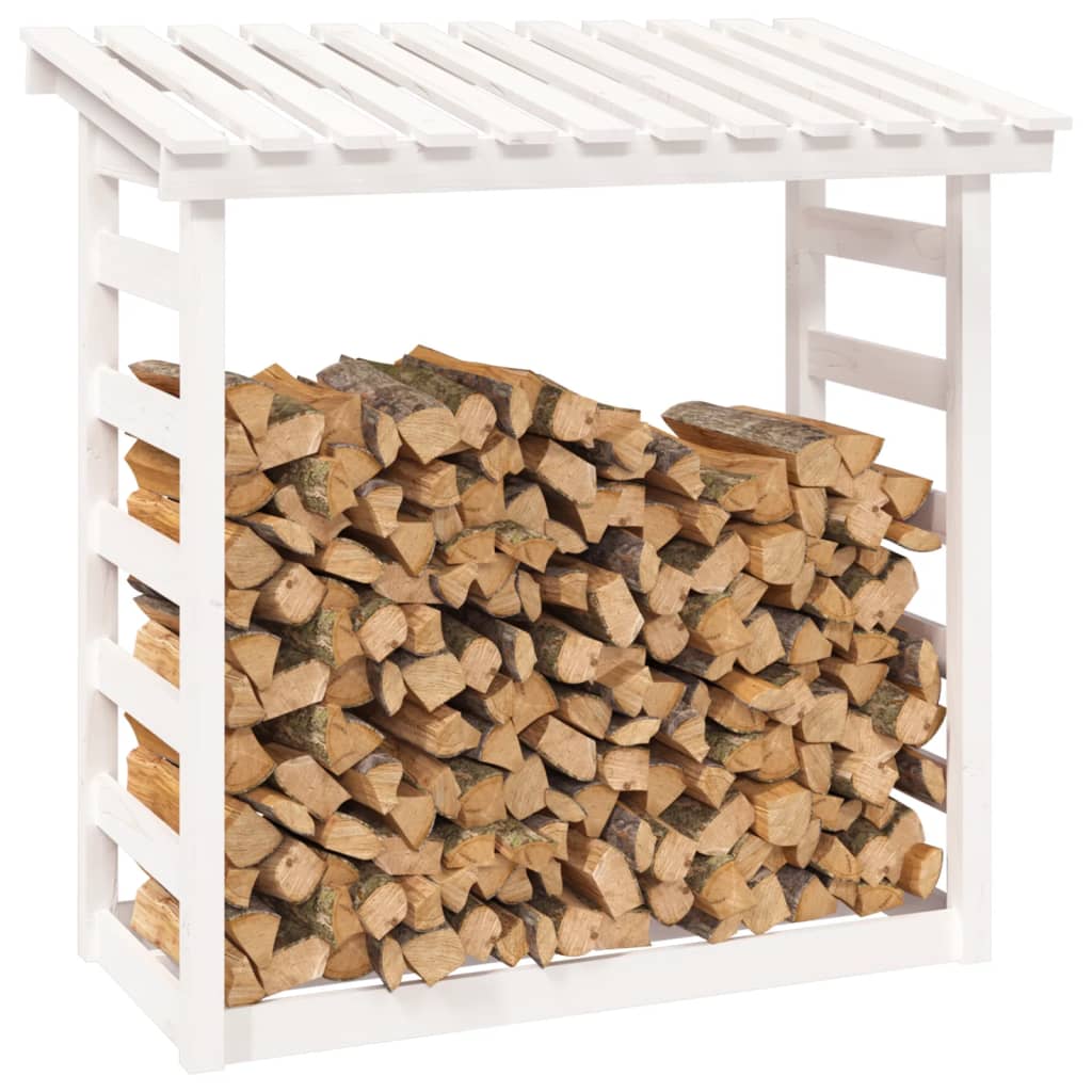 vidaXL Поставка за дърва за огрев, бяла, 108x64,5x110 см, бор масив