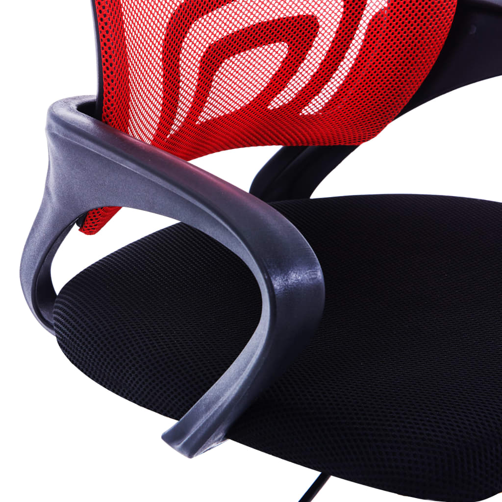 vidaXL Офис стол с мрежеста облегалка, червен, текстил
