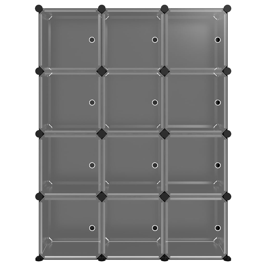 vidaXL Органайзер с кубични отделения и врати, 12 куба, черен, PP