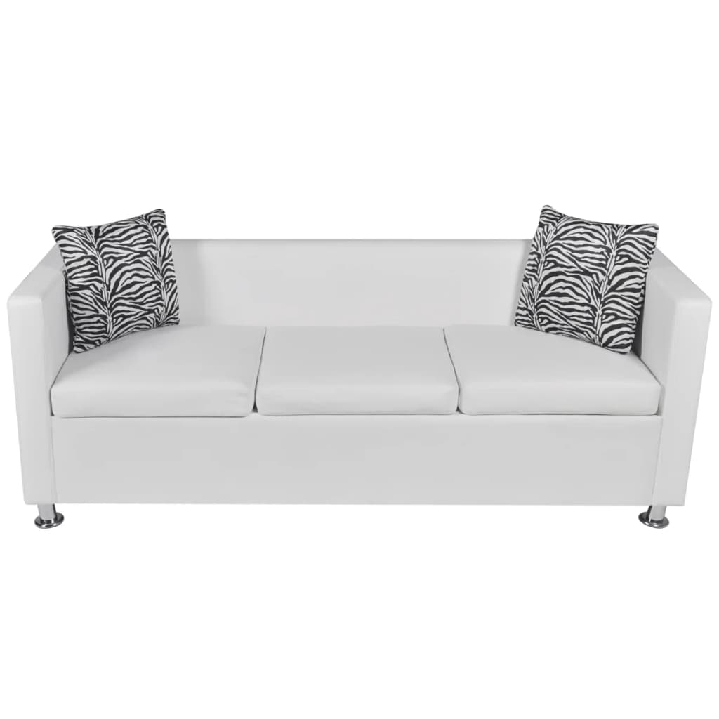 vidaXL 3-местен диван, изкуствена кожа, бял