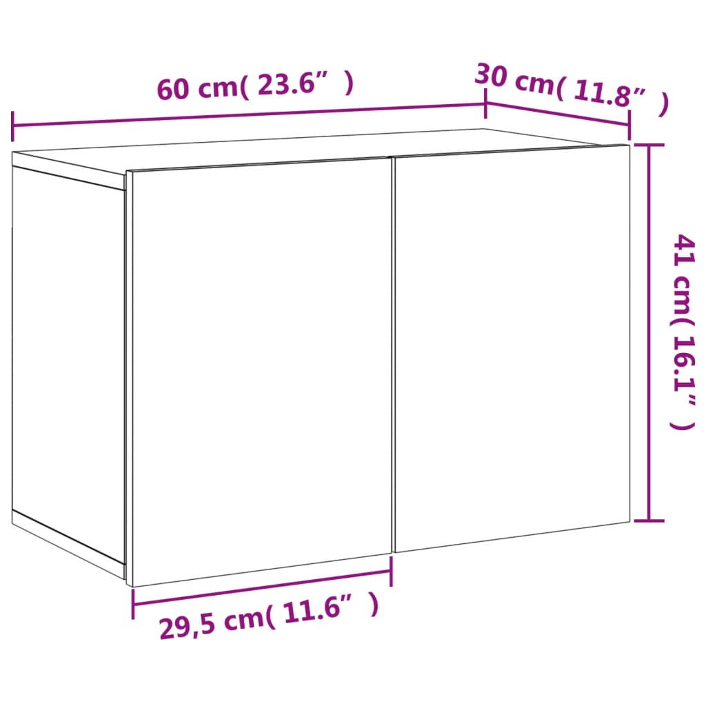 vidaXL ТВ шкаф за стенен монтаж, опушен дъб, 60x30x41 см