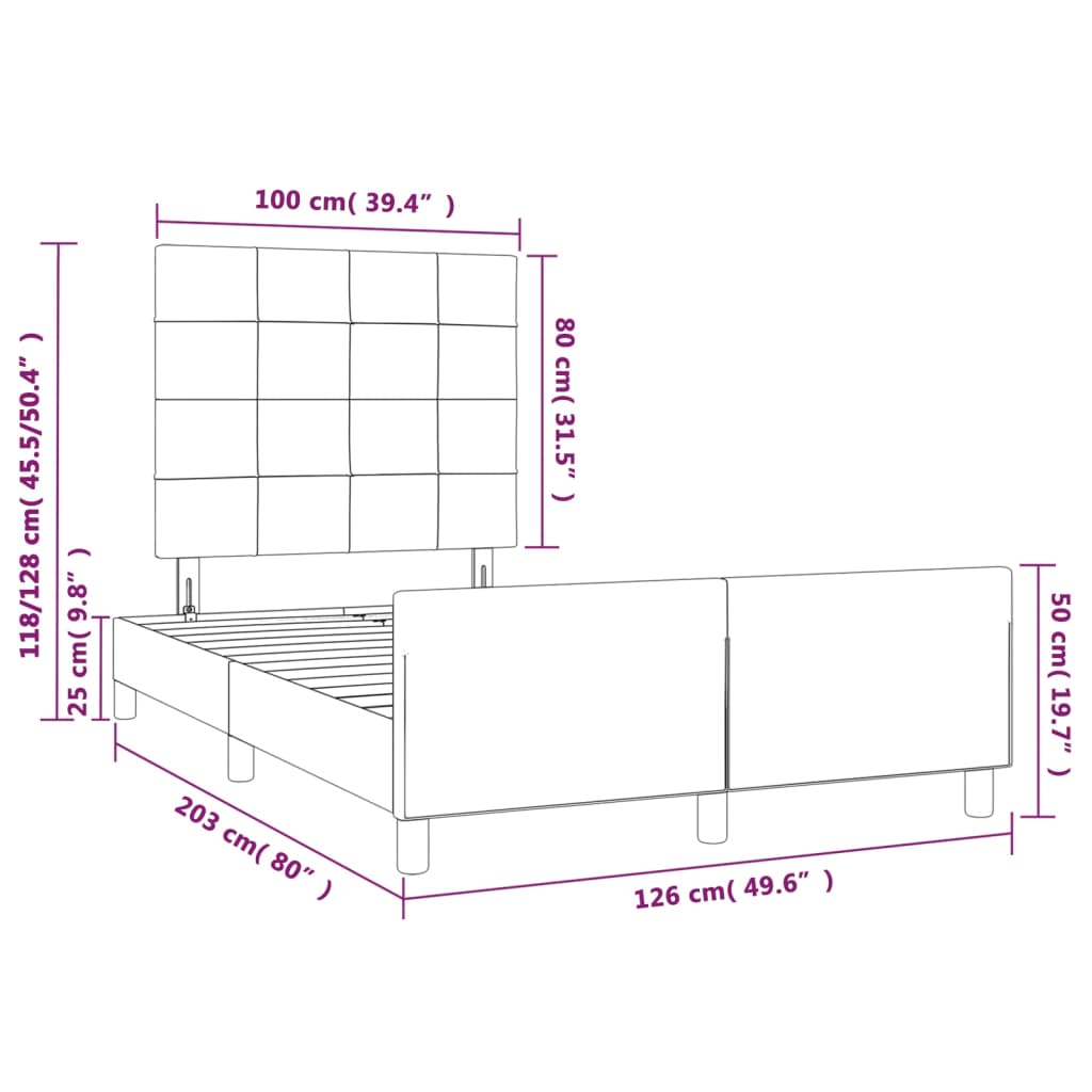 vidaXL Рамка за легло с табла, тъмносива,120x200 см плат