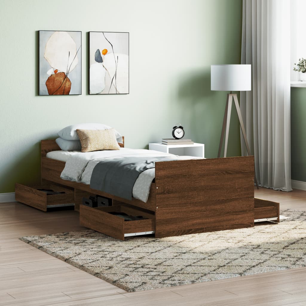 vidaXL Рамка за легло с горна и долна табла, кафяв дъб, 75x190 см