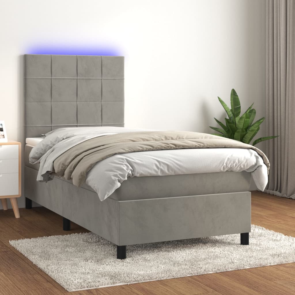 vidaXL Боксспринг легло с матрак и LED, светлосиво, 80x200 см, кадифе