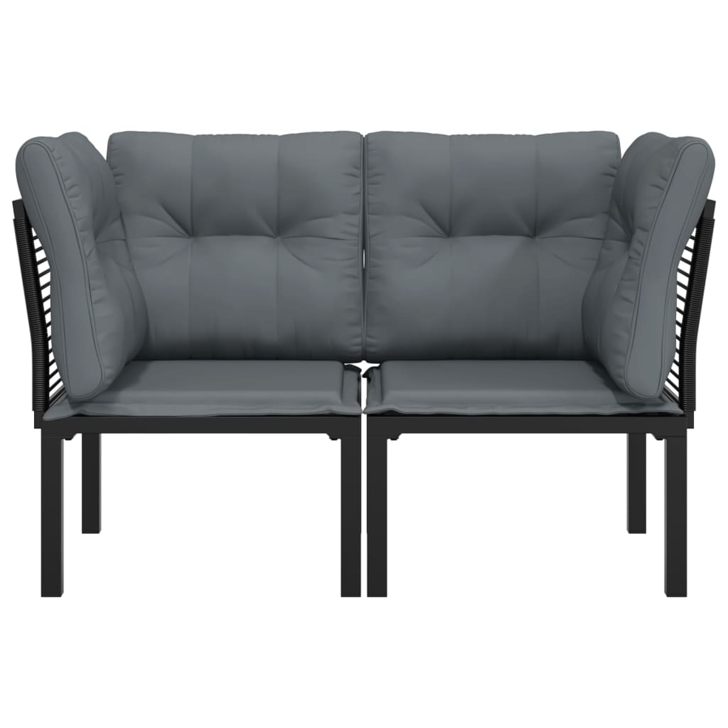 vidaXL Градински ъглови столове с възглавници 2 бр черен/сив полиратан
