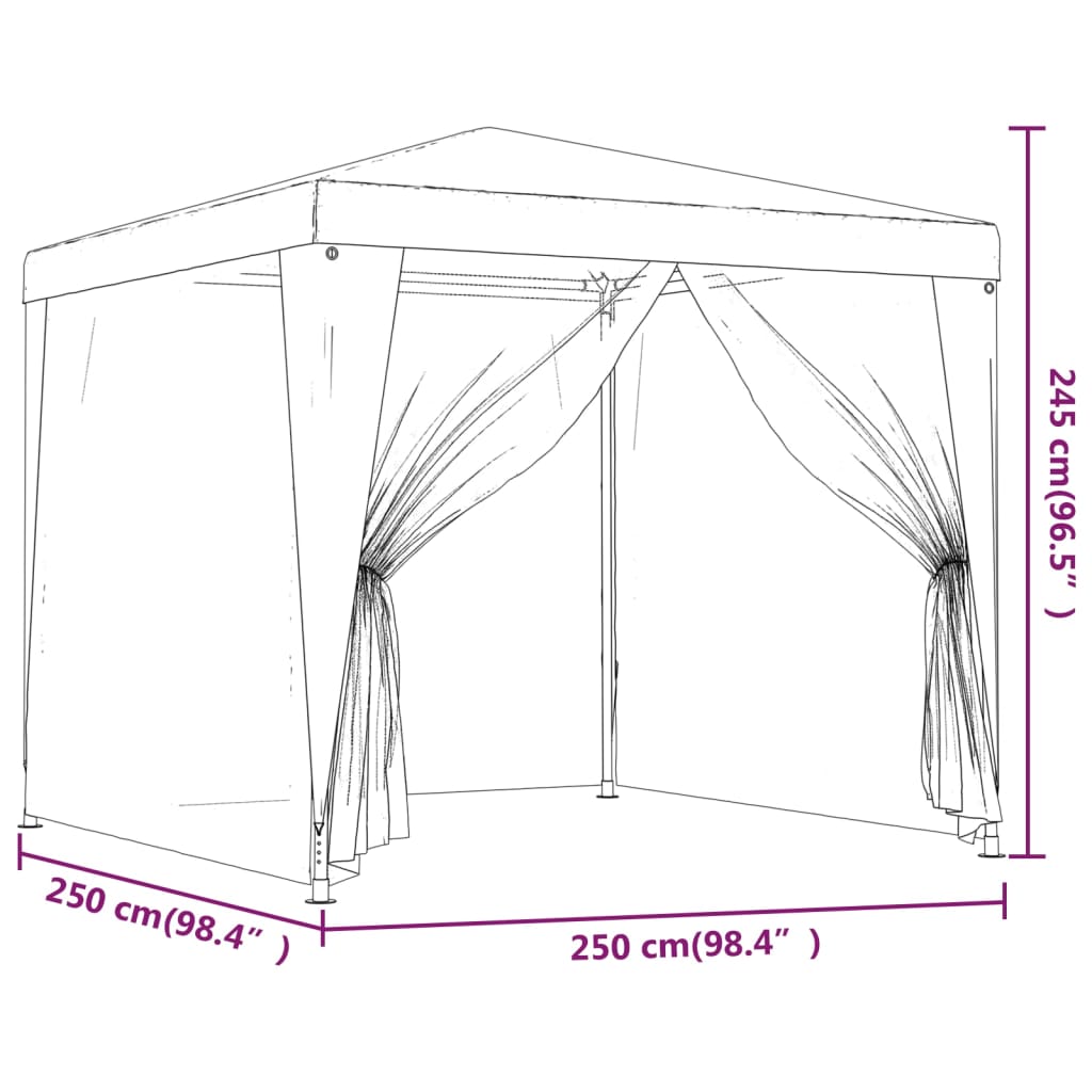 vidaXL Парти палатка с 4 мрежести странични стени синя 2,5x2,5 м HDPE