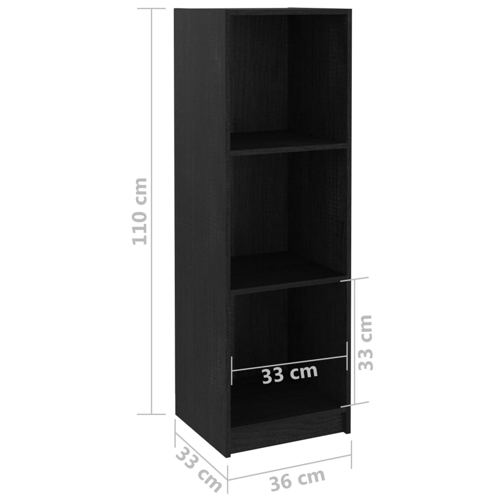 vidaXL Библиотека/разделител за стая, черна, 36x33x110 см, бор масив