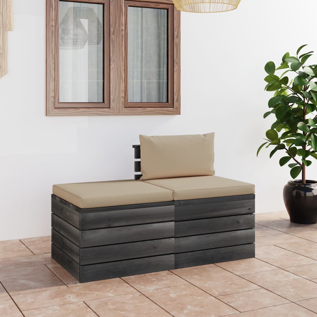 vidaXL Градински мебели от палети, 2 части, с възглавници, бор масив