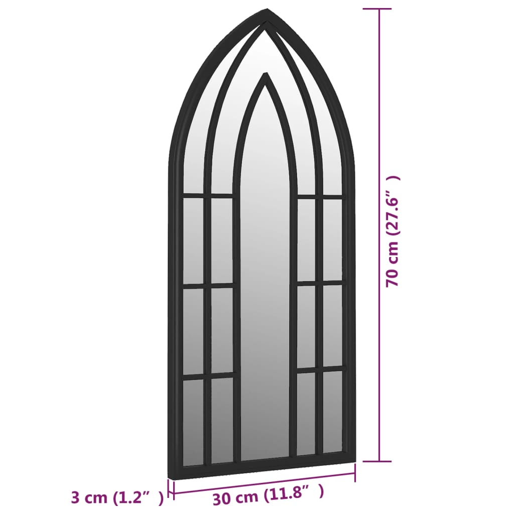 vidaXL Градинско огледало черно 70x30 см желязо за външна употреба