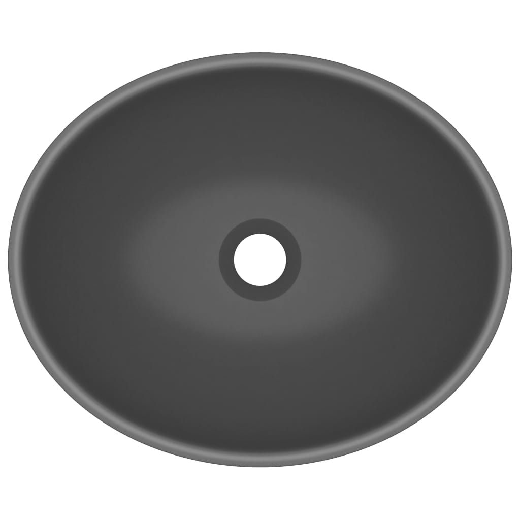 vidaXL Луксозна овална мивка, матово тъмносива, 40x33 см, керамика