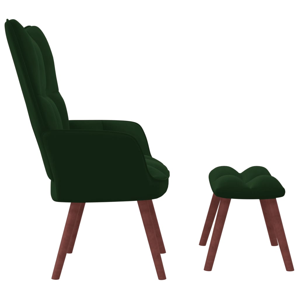 vidaXL Релакс стол с табуретка, тъмнозелен, кадифе