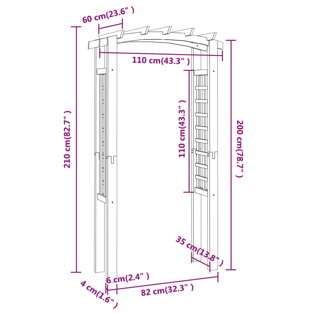 vidaXL Решетъчна арка, 110x60x210 см, импрегниран бор масив