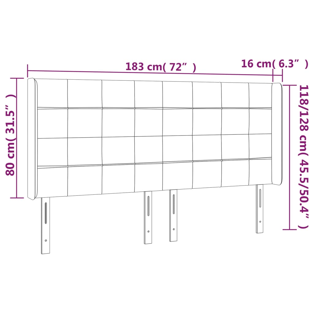 vidaXL LED горна табла за легло, розова, 183x16x118/128 см, кадифе
