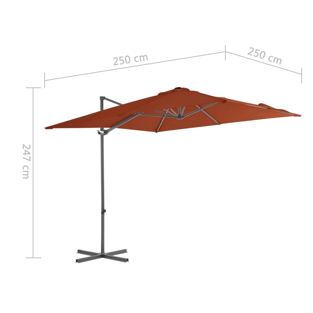 vidaXL Градински чадър чупещо рамо и стоманен прът теракота 250x250 см